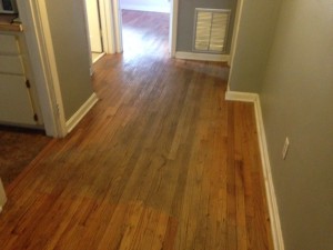 Solid Red Oak wood floor in San Marco, Jacksonville, Florida, before refinishing