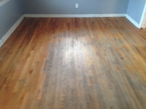 Solid Red Oak wood floor in San Marco, Jacksonville, Florida, before refinishing