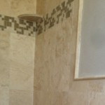 Detail - Travertine/Stone/Glass/Tile inlay - bathroom shower