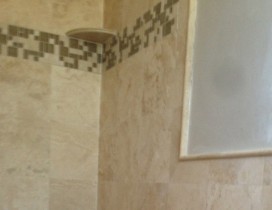 Detail - Travertine/Stone/Glass/Tile inlay - bathroom shower