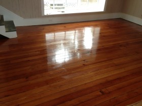 Heart Pine Solid wood flooring Refinish project - during coating