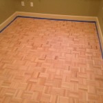 Sanded parquet flooring, ready for stain and finish