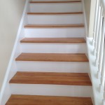 Wood stairs prior to sanding and staining to refinish