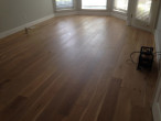 Wire brushed engineered White Oak wood flooring installed