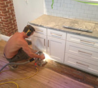 Radiator edger refinishing kitchen Quarter Sawn White Oak wood floors