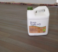 Bona Traffic HD finish (top coat) applied on custom stained and refinished White Oak wood floor