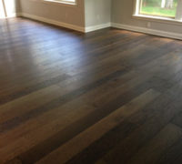 Engineered wide plank Hickory flooring installed