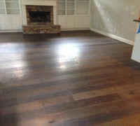 Engineered wide plank Hickory flooring installed