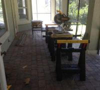 Temporary work shop set up on the back patio