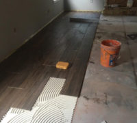 Wood look floor tile installation