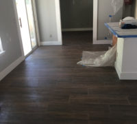 Wood look floor tile installed