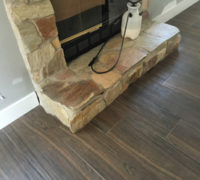 Wood look floor tile installed