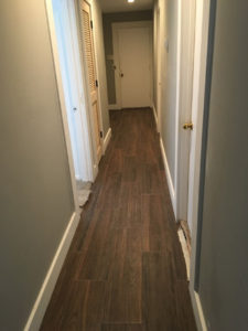 Wood look floor tile installed