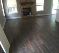 Wood look floor tile installed