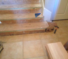 Fitting custom substep extension for new curved end bottom Birch stair tread