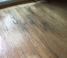 Moisture damaged area of existing Red Oak flooring - to be refinished