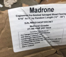 Pacific Madrone wood flooring shipping box label.