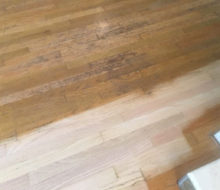 Sanding old moisture damaged Red Oak wood floors - before and after