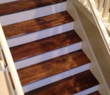 Stained and finished new birch stair treads in place