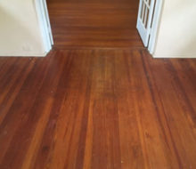 Old heart pine wood flooring before refinishing