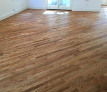 Stained and finished red oak wood flooring