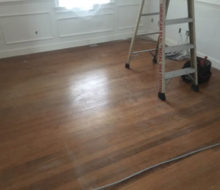 Old red oak wood flooring, prior to refinishing