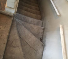 Old wooden stair treads before sanding