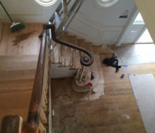 Sanding and hand scraping wood stair treads and landing