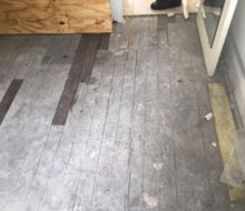 Weave-in repair of old heart pine wood flooring