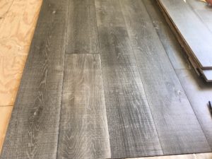 Beachy look White Oak flooring being installed