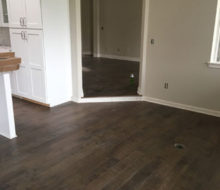 Installed elevated stepped birch wood flooring