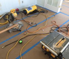 Cutting heart pine flooring planks for installation