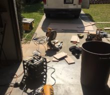 Preparing red oak planks for walnut pegs