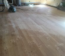 Sanding solid red oak plank, walnut pegged floor