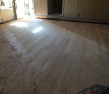 Sanding solid red oak plank, walnut pegged floor