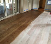 Staining solid Red Oak plank flooring with walnut pegs