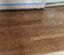 Staining solid Red Oak plank flooring with walnut pegs