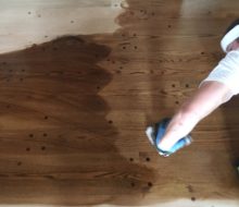 Staining solid Red Oak plank flooring with walnut pegs