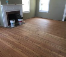 Sanded water damaged old heart pine plank flooring