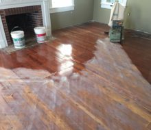 Sanding water damaged old heart pine plank flooring