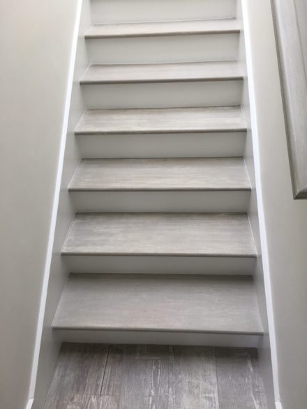 Refinishing Stair Treads To Mimic Wood, Porcelain Wood Tile On Stairs
