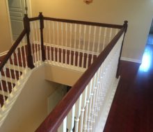 New Brazilian Cherry stair treads - custom stained and installed with new wood flooring upstairs