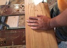 Drilling holes for walnut pegs in red oak flooring