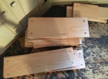 Red oak planks drilled for walnut pegs