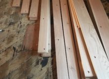 Staging drilled red oak planks