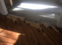 Prepping for weave-in repair of red oak flooring