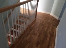 Repaired, sanded, and refinished white oak flooring and stairway