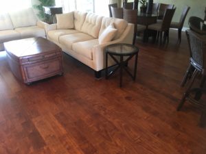 Installed handscraped prefinished birch wood flooring