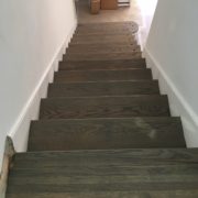 Refinished, grey stained, red oak stairs