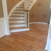 Refinished rotary peeled Red Oak flooring, staircase and rail